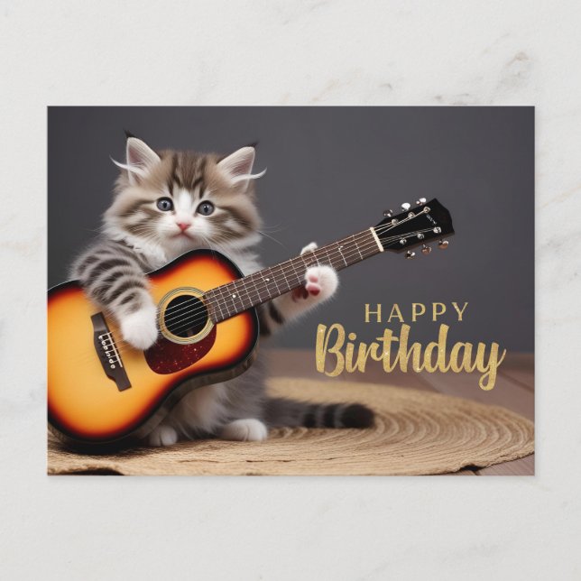 Carte Postale Joyeux Anniversaire Cute Kitten Jouer de la guitar (Devant)