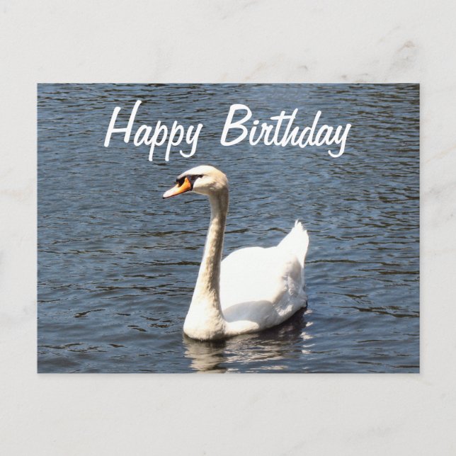 Carte Postale Joyeux Anniversaire cygne blanc (Devant)
