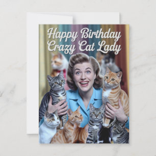 Carte Postale Joyeux Anniversaire Dame aux Chats Folle