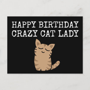 Carte Postale Joyeux Anniversaire Dame Chat Fou