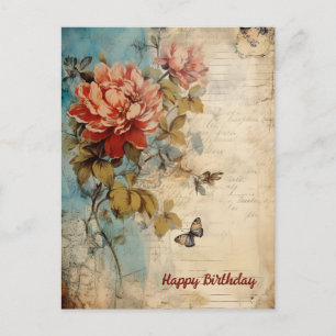 Carte Postale Joyeux Anniversaire Dame Grunge Floral 20