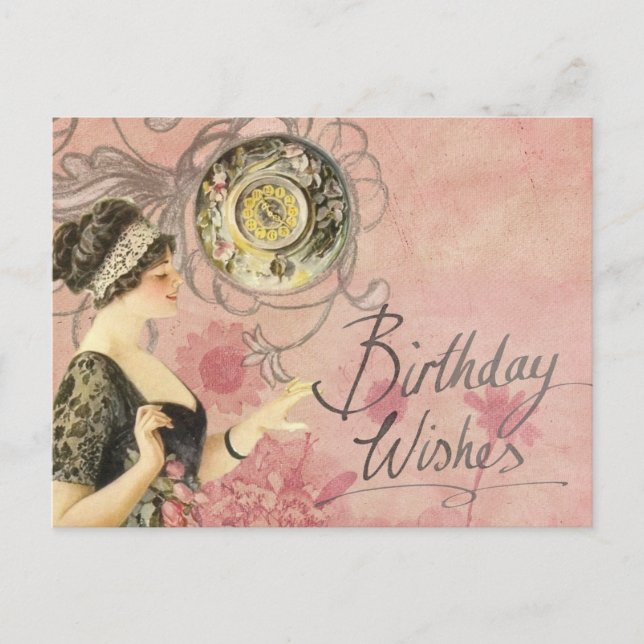 Carte Postale Joyeux Anniversaire Dame Vintage (Devant)