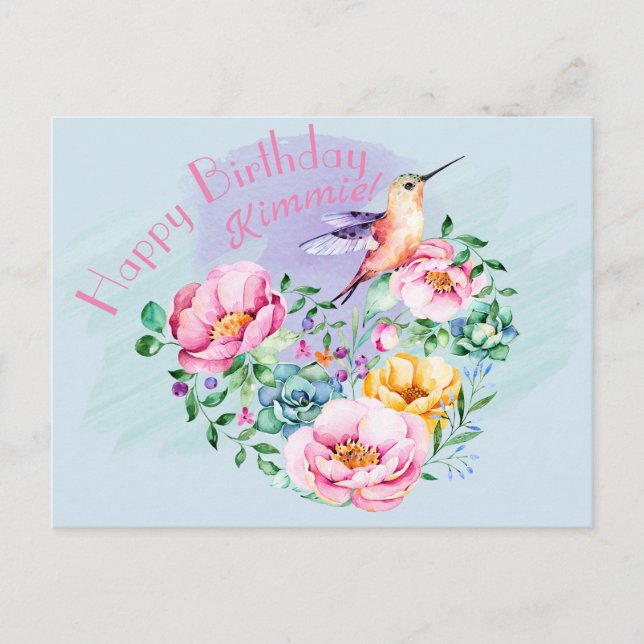 Carte Postale Joyeux anniversaire de colibri (Devant)
