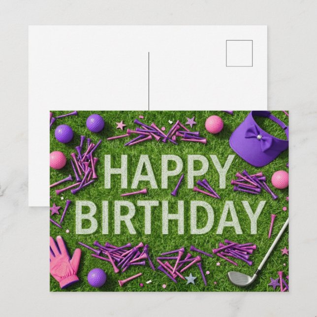 Carte Postale Joyeux anniversaire de golf sur le vert  (Devant / Derrière)
