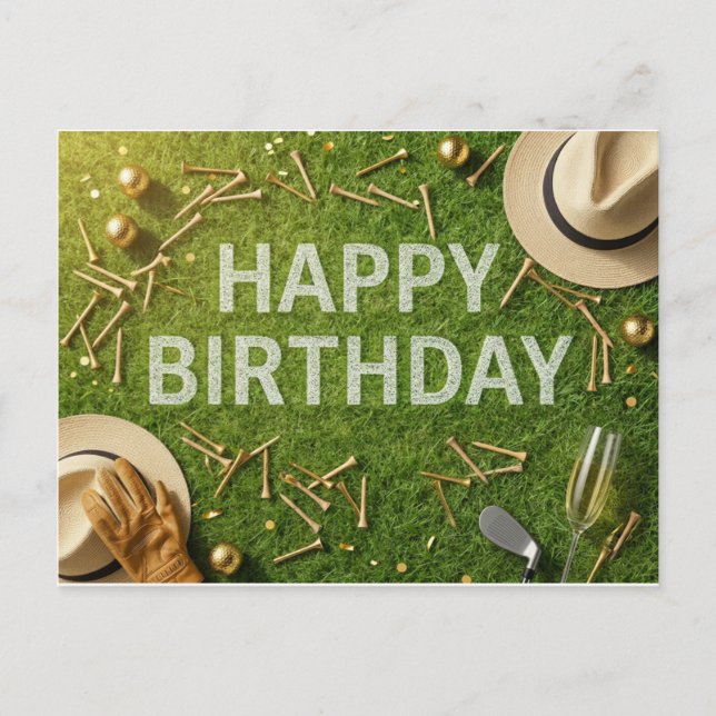 Carte Postale Joyeux anniversaire de golf sur vert  (Devant)