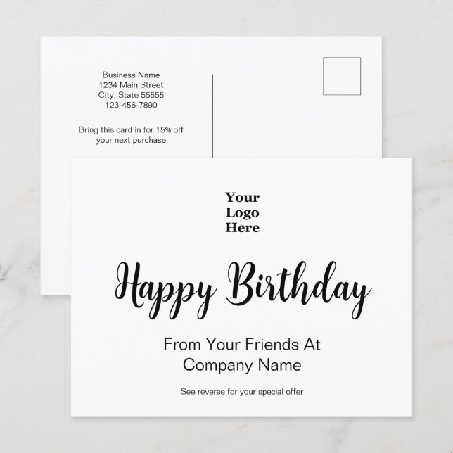 Carte Postale Joyeux Anniversaire De l'Offre Spéciale Logo d'Ent (Devant / Derrière)