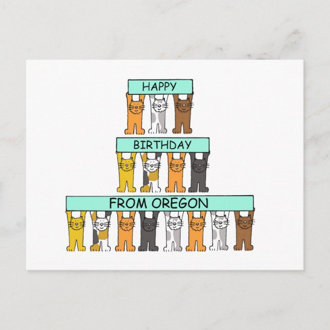 Carte Postale Joyeux anniversaire de l'Oregon Cartoon Cats (Devant)