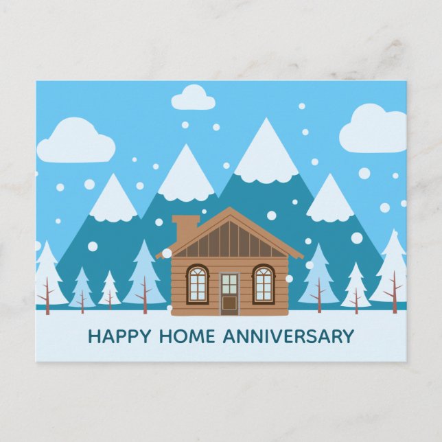 Carte Postale Joyeux Anniversaire de Maison Cabine d'Hiver (Devant)