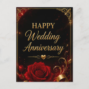 Carte Postale Joyeux Anniversaire de Mariage Cadre Rouge