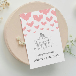 Carte Postale Joyeux Anniversaire de Mariage Couple Marié Cœurs