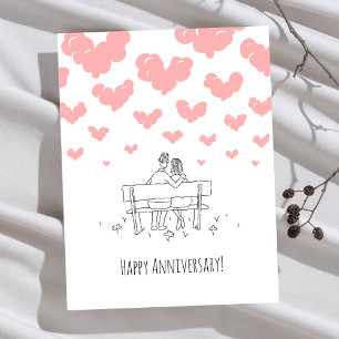 Carte Postale Joyeux Anniversaire de Mariage Couple Marié Cœurs