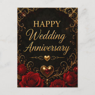 Carte Postale Joyeux Anniversaire de Mariage Roses Noires Dorées
