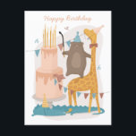 Carte Postale Joyeux anniversaire. De mignons animaux. Funny our<br><div class="desc">Carte postale "Joyeux anniversaire" avec de mignons animaux amusants pour enfants et adultes.</div>