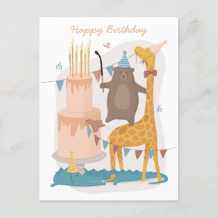 Carte Postale Joyeux anniversaire. De mignons animaux. Funny our