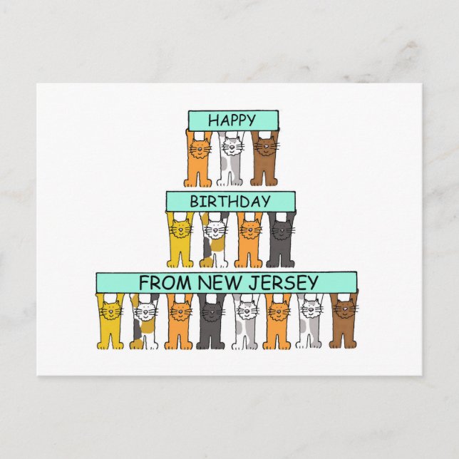 Carte Postale Joyeux anniversaire de New Jersey Cartoon Cats (Devant)