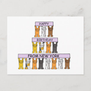Carte Postale Joyeux anniversaire de New York Cartoon Cats