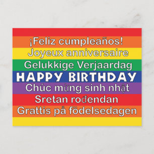 Carte Postale Joyeux anniversaire de nombreuses langues Rainbow 