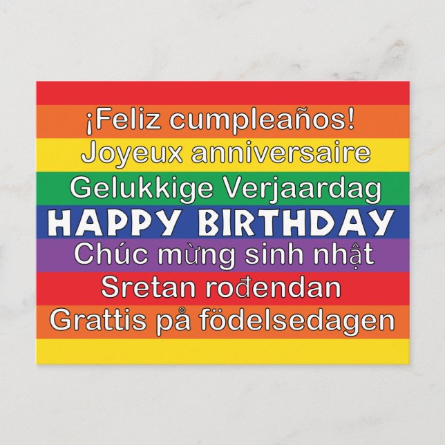 Carte Postale Joyeux anniversaire de nombreuses langues Rainbow  (Devant)