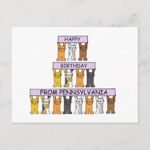 Carte Postale Joyeux anniversaire de Pennsylvanie Cartoon Cats