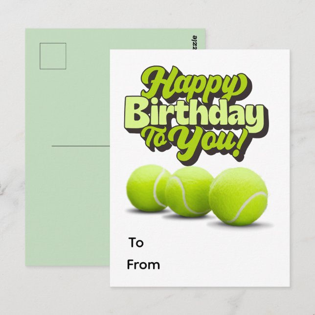 Carte Postale Joyeux anniversaire de tennis avec balle de tennis (Devant / Derrière)