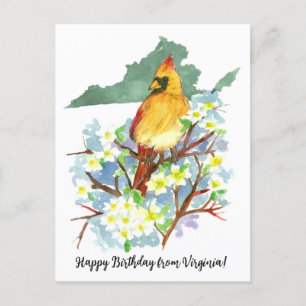 Carte Postale Joyeux anniversaire de Virginie Cardinal Dogwood 