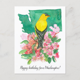 Carte Postale Joyeux anniversaire de Washington Chardonneret élé