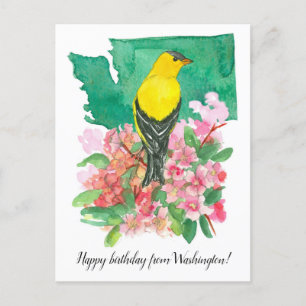Carte Postale Joyeux anniversaire de Washington Goldfinch Flower