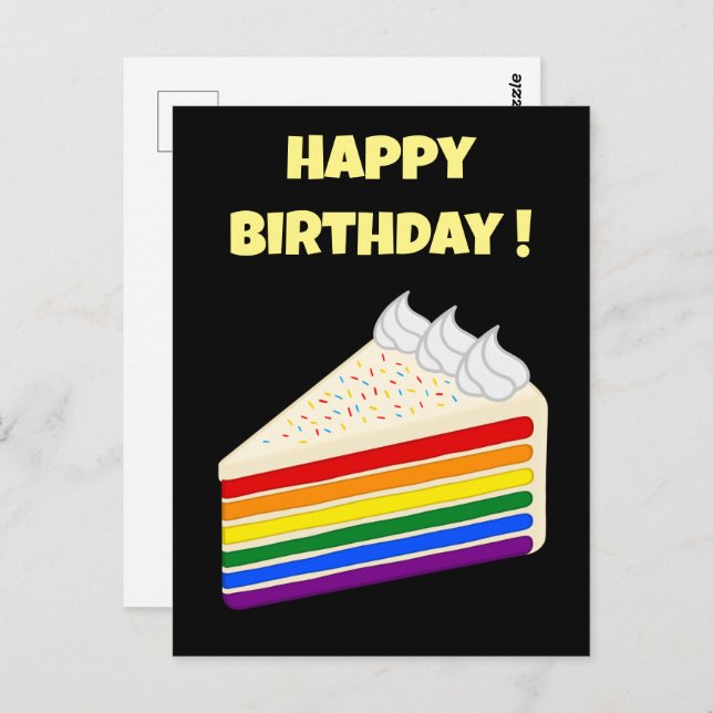 Carte Postale Joyeux Anniversaire délicieux Rainbow Vanilla Cake (Devant / Derrière)