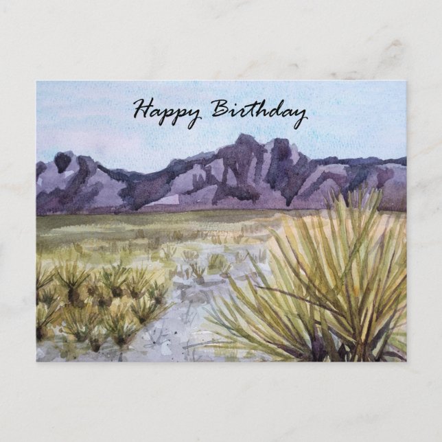 Carte Postale Joyeux Anniversaire Désert Cactus Montagnes Aquare (Devant)