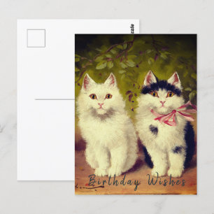 Carte Postale Joyeux Anniversaire Deux Chats Peinture à l'huile 