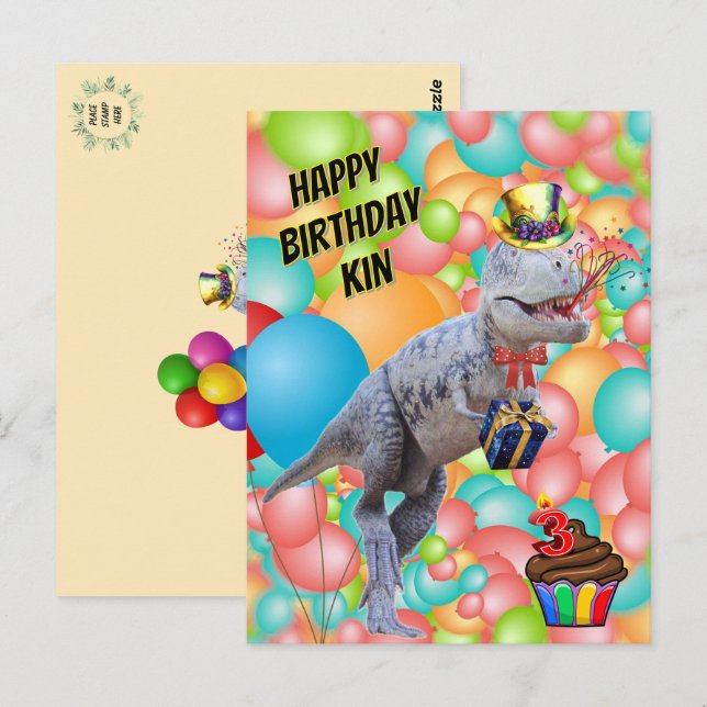 Carte Postale Joyeux Anniversaire Dinosaur! (Personnaliser le te (Devant / Derrière)