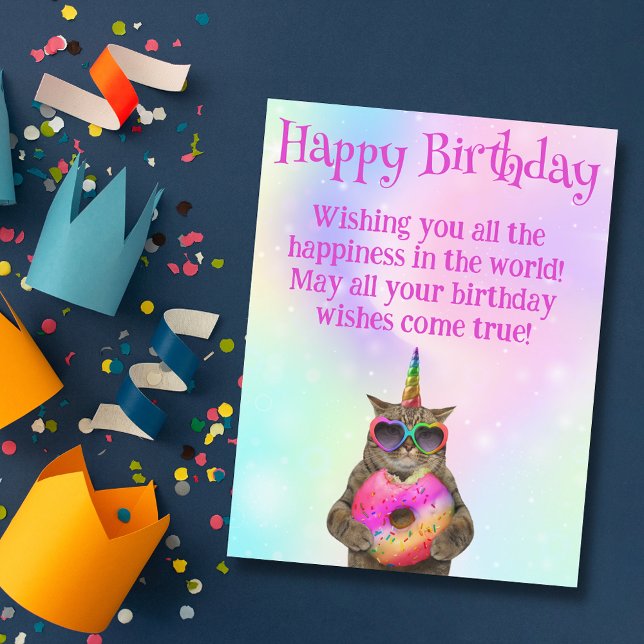Carte Postale joyeux anniversaire drôle chat avec script rose be (Créateur téléchargé)