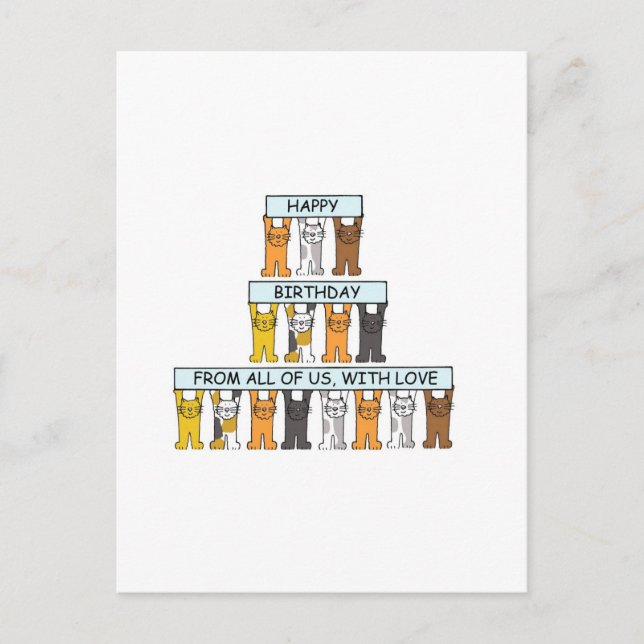 Carte Postale Joyeux anniversaire du groupe Cartoon Cats (Devant)