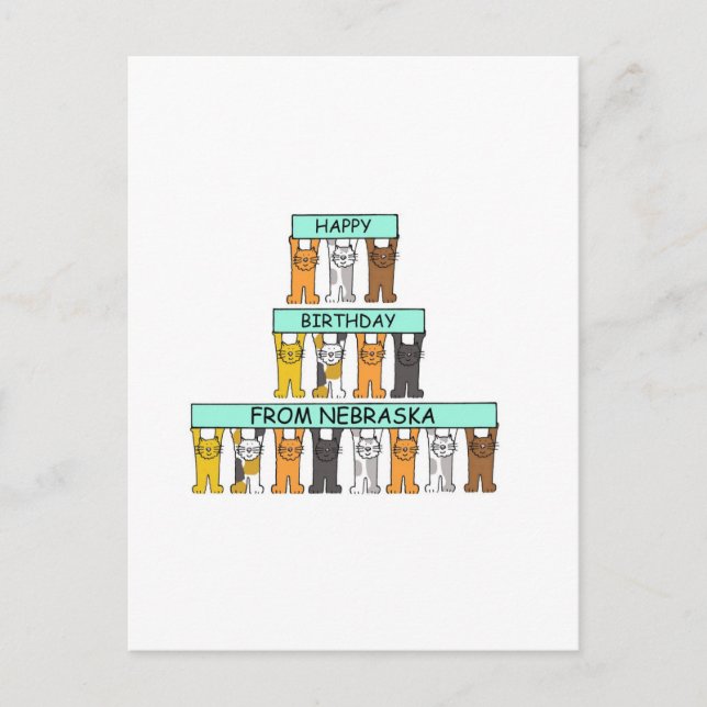 Carte Postale Joyeux anniversaire du Nebraska Cartoon Cats (Devant)