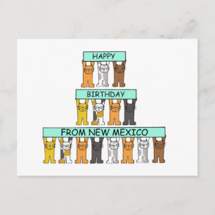 Carte Postale Joyeux anniversaire du Nouveau-Mexique Cartoon Cat