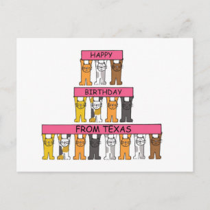 Carte Postale Joyeux anniversaire du Texas Cartoon Cats