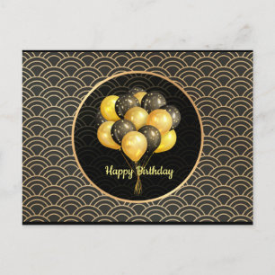 Carte Postale Joyeux Anniversaire, élégant noir et or,
