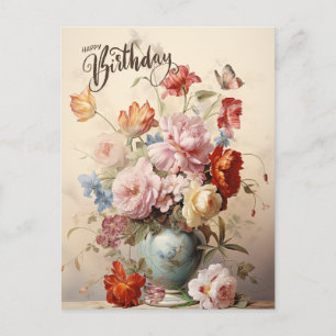 Carte Postale Joyeux anniversaire Elégante Fleurs victoriennes