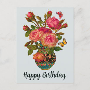 Carte Postale Joyeux Anniversaire Élégantes Roses Victoriennes d