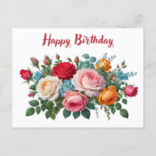 Carte Postale Joyeux Anniversaire Élégantes Roses Vintage