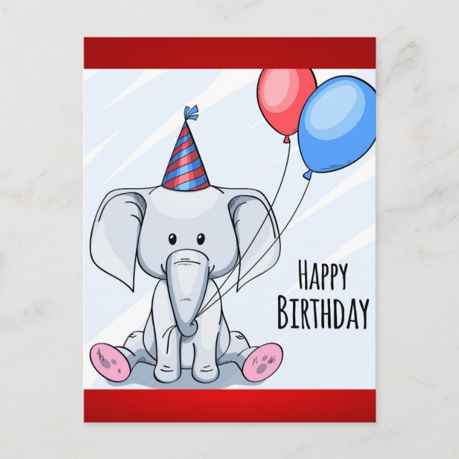 Carte Postale Joyeux Anniversaire Éléphant (Devant)