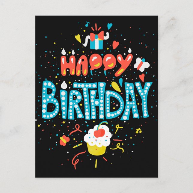 Carte Postale Joyeux anniversaire en noir (Devant)