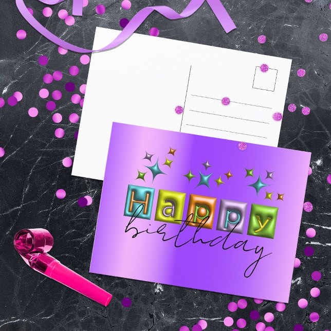 Carte Postale Joyeux Anniversaire en typographie 3D gonflée et s (Créateur téléchargé)