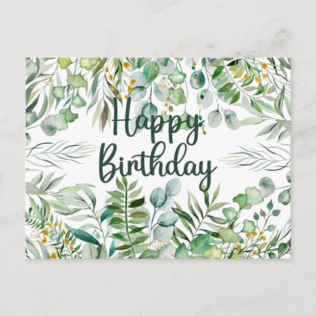 Carte Postale Joyeux anniversaire Eucalyptus Feuilles et Plantes (Devant)