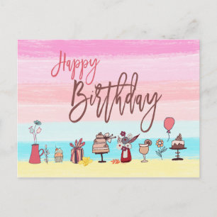 Carte Postale Joyeux Anniversaire Feminine Jolie Pastel Stripes/