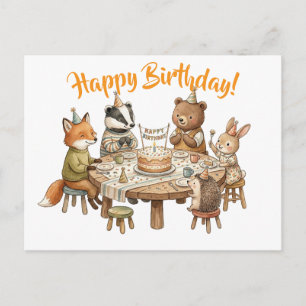 Carte Postale Joyeux Anniversaire Fête d'Animaux de la Forêt