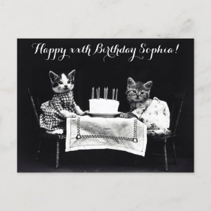Carte Postale Joyeux Anniversaire Fête de Chat Rétro Mignon