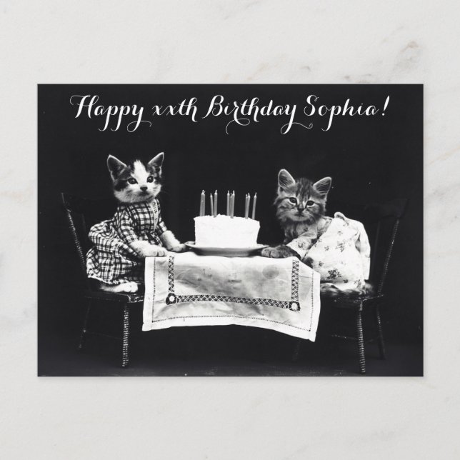 Carte Postale Joyeux Anniversaire Fête de Chat Rétro Mignon (Devant)