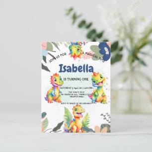 Carte Postale Joyeux Anniversaire Fête Dinosaure Arc-en-Ciel Flo