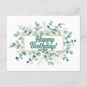 Carte Postale Joyeux Anniversaire Feuilles d'Eucalyptus Vertes e